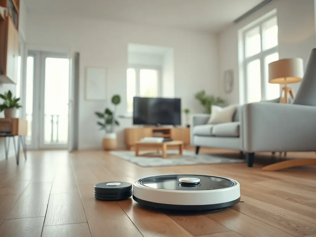 Modern oturma odasında robot süpürge